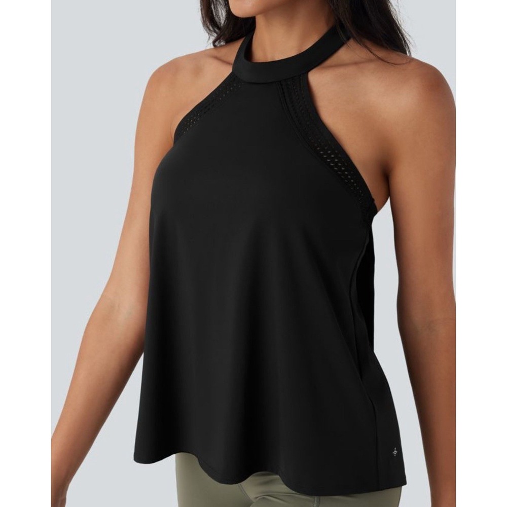 NWT Halara SoftlyZero™ Airy Halter Draped Cool Touch Yoga Top-UPF50+ Black Sz M - Picture 4 of 7
